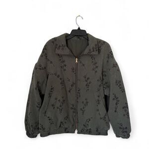 Women's Giacca Sport Green floral zip-up jacket reversible plain green L LARGE